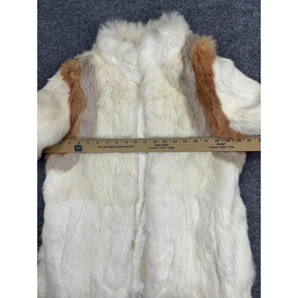 Vintage Fur Coat Womens Medium White Tan Brown Hook Eye Mid Length Overcoat - Picture 5 of 10